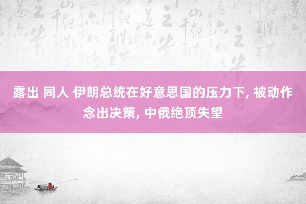 露出 同人 伊朗总统在好意思国的压力下， 被动作念出决策， 中俄绝顶失望