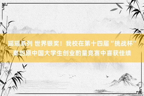 瑶瑶系列 世界银奖！我校在第十四届“挑战杯”秦创原中国大学生创业酌量竞赛中喜获佳绩